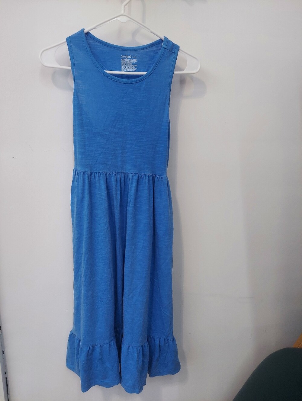 Cat & Jack Girls XL 14 Blue Tank Dress Twist Racerback Ruffle Hem Pockets